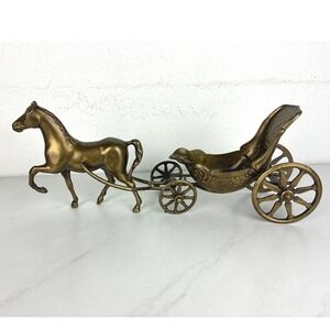 Unbranded Gold Brass Horse and Carriage Figurine - 15.5" - Vintage Antique Style